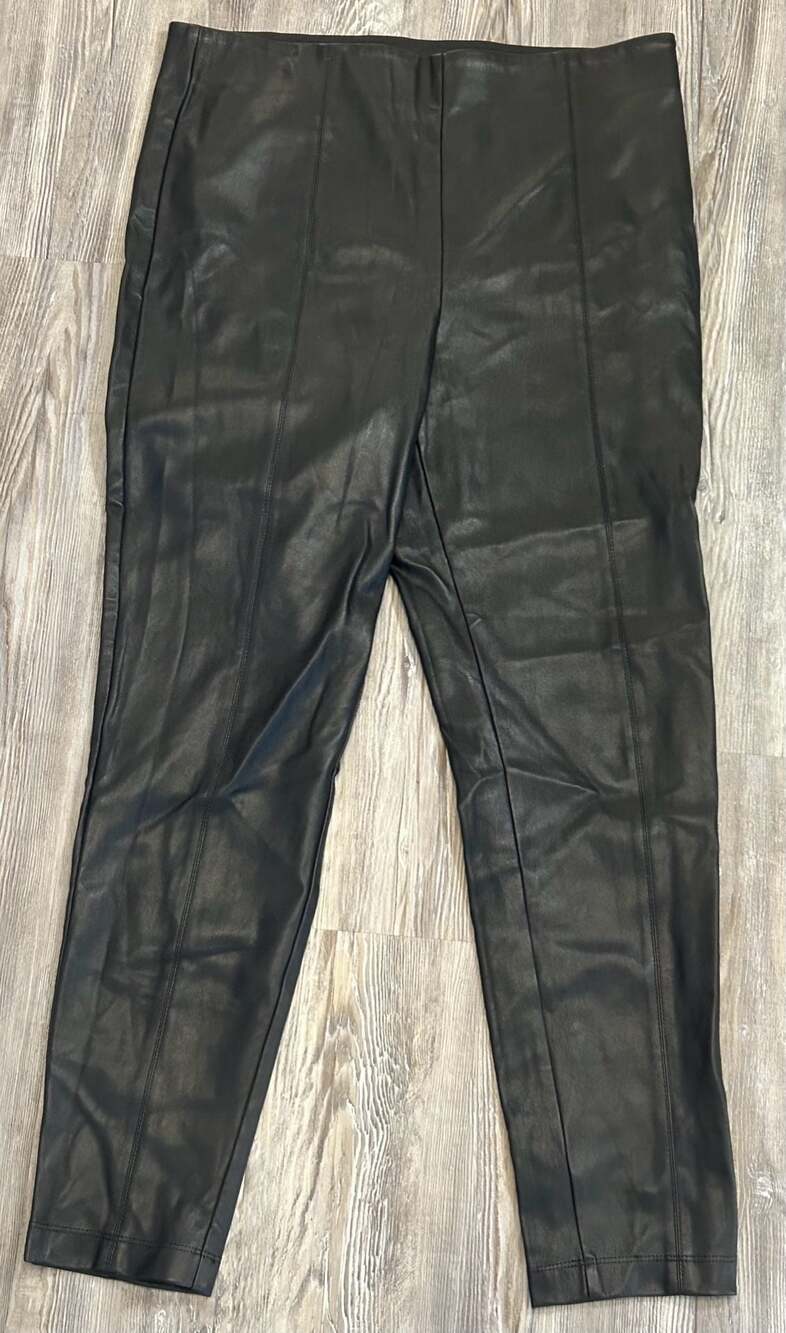 Ann Taylor Black Faux Leather Pull On Pants Womens Large Stretch Slim Leggings
